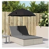 Image de Chaise longue double avec coussins et parasol gris clair rotin, transat, lit de jour d'extérieur, lit de jour de 368086