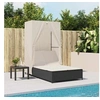 Image de Chaise longue double avec toit et rideaux noir résine tressée, transat, lit de jour d'extérieur, lit de jour de 368099