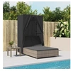 Image de Chaise longue double avec toit et rideaux gris résine tressée, transat, lit de jour d'extérieur, lit de jour de 368101