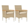 Image de Lot de 2 Chaises de jardin avec coussins beige résine tressée