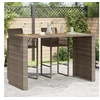 Image de Table de bar de jardin et dessus en bois d'acacia gris résine tressée, table d'extérieur, table à manger de jardin, 368701