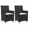 Image de 2 Chaises de jardin avec coussins noir résine tressée et bois