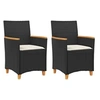Image de Lot de 2 Chaises de jardin avec coussins noir résine tressée et bois