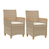 Image de 2 Chaises de jardin avec coussins beige résine tressée bois
