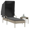 Image de Chaise longue avec auvent et table gris clair résine tressée, lit de bronzage, chaise longue inclinable, lit de jour 368202