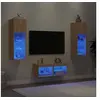 Image de Meubles TV Muraux avec Lumières LED 4 pcs, Armoires de Télévision Suspendues, Meubles Télé Flottants, Moderne, Chêne Sonoma Bois d'Ingénierie