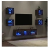 Image de Unités Murales TV avec LED 7 pcs, Armoires de Télévision Suspendues, Meubles Télé de Salon, Moderne, Chêne Fumé Bois 3216587