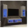 Image de Unités Murales TV avec LED 5 pcs, Armoires de Télévision Suspendues, Meubles Télé de Salon, Moderne, Blanc Bois d'Ingénierie