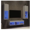 Image de Unités Murales TV avec LED 5 pcs, Armoires de Télévision Suspendues, Meubles Télé de Salon, Moderne, Blanc Bois 3216604