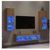 Image de Unités Murales TV avec LED 6 pcs, Armoires de Télévision Suspendues, Meubles Télé de Salon, Moderne, Chêne Sonoma Bois d'Ingénierie