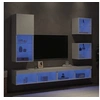 Image de Unités Murales TV avec LED 5 pcs, Armoires de Télévision Suspendues, Meubles Télé Flottants, Moderne, Blanc Bois d'Ingénierie