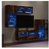 Image de Unités Murales TV avec LED 5 pcs, Armoires de Télévision Suspendues, Meubles Télé de Salon, Moderne, Chêne Fumé Bois d'Ingénierie
