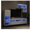 Image de Unités Murales TV avec LED 6 pcs, Armoires de Télévision Suspendues, Meubles Télé Flottants, Moderne, Blanc Bois 3216732
