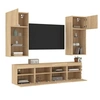 Image de Unités Murales TV avec LED 5 pcs, Armoires de Télévision Suspendues, Meubles Télé Flottants, Moderne, Chêne Sonoma Bois d'Ingénierie