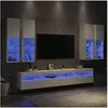 Image de Ensemble de Meubles TV Muraux avec Lumières LED 7 pcs, Armoires de Télévision Suspendues, Ensemble de Meubles Télé Flottants de Salon, Blanc