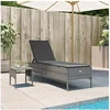 Image de Chaise longue avec table et coussin gris résine tressée, transat, lit de repos de jardin, meuble d'extérieur, chaise 4002730