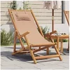 Image de Chaise pliable de plage taupe bois d'eucalyptus massif et tissu, chaise longue, chaise d'extérieur, siège 366561