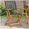 Image de Chaises de jardin lot de 2 noir bois massif d'acacia et rotin, siège de jardin, siège d'extérieur, chaise pliable, 367663