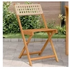Image de Chaises de bistrot lot de 2 beige bois massif d'acacia et rotin, chaise de bistro d'extérieur, chaise pliable, chaise 367677