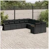 Image de Salon de Jardin avec Coussins 10 pcs, Canapés de Terrasse, Ensemble de Meubles de Patio, Mobilier d'Extérieur, Noir 3226349