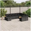 Image de Salon de Jardin avec Coussins 10 pcs, Canapés de Terrasse, Ensemble de Meubles de Patio, Mobilier d'Extérieur, Noir 3227154