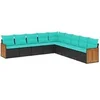 Image de Salon de jardin modulable - Lot de 9 pièces - Résine tressée - Noir - 1 table, 1 canapé