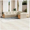 Image de Salon de jardin - - 9 pcs - résine tressée - coussins amovibles - beige