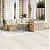 Image de Salon de jardin modulaire Lot de 10 pieces resine tressee beige 9 personnes 62x62x69 cm
