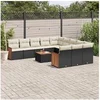 Image de Salon de Jardin avec Coussins 12 pcs, Canapés de Terrasse, Ensemble de Meubles de Patio, Mobilier d'Extérieur, Noir 3228114