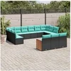 Image de Salon de jardin modulaire Pack de 13 pièces résine tressée noir 62x55x69 cm
