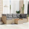 Image de Salon de jardin modulable - Pack de 7 pièces - Résine tressée beige 6 personnes - Table 62x62x69 cm