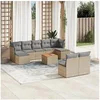 Image de Salon de jardin modulaire Lot de 10 pieces 9 personnes resine tressee table fixe Beige