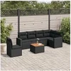 Image de Salon de jardin modulable - Lot de 7 pièces - Résine tressée noir - Table fixe - 6 personnes