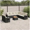 Image de Salon de jardin 10 pcs avec coussins noir résine tressée