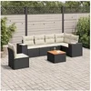 Image de Salon de jardin 7 pcs avec coussins noir résine tressée 3225468