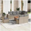 Image de Salon de jardin modulable 9 pièces résine tressée beige 8 personnes table fixe