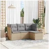 Image de Salon de jardin modulable resine tressee beige 4 pieces x 179 x 69 4 personnes