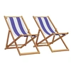 Image de Chaises de plage pliantes lot de 2 bleu blanc tissu bois massif