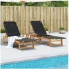 Image de Chaises longues lot de 2 avec table noir bois massif d acacia