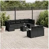 Image de Salon de Jardin avec Coussins 10 pcs, Canapés de Terrasse, Ensemble de Meubles de Patio, Mobilier d'Extérieur, Noir 3220624