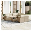 Image de Salon de jardin - - 9 pcs - Résine tressée beige - Coussins amovibles - Table en verre trempé