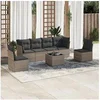 Image de Salon de jardin modulable 7 pieces Rotin Gris 6 personnes 62 x 62 x 69 cm