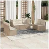 Image de Salon de jardin modulable resine tressee beige 7 pieces 7 personnes