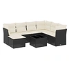 Image de Salon de jardin 8 pcs avec coussins noir et biege tressée
