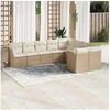 Image de Salon de jardin modulable - Lot de 9 pièces - Résine tressée beige - 9 personnes