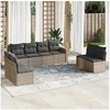 Image de Salon de jardin modulable - Lot de 9 pièces - Résine tressée gris - 8 personnes - 65.5 x 62 x 37 cm
