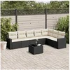 Image de Salon de jardin 8 pcs avec coussins noir résine tressée 3219046