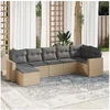 Image de Salon de jardin avec coussins 7 pcs beige résine tressée 3219269