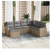 Image de Salon de jardin avec coussins 7 pcs beige résine tressée 3219289