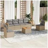 Image de Salon de jardin modulable - Lot de 7 pièces - Rotin - 6 personnes - Beige
